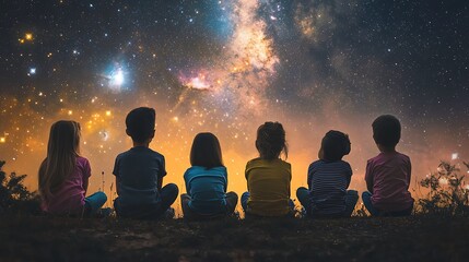 Fototapeta premium Diverse group of children stargazing 