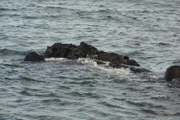 Image of waves crashing on Imrang Beach in Busan, Korea
