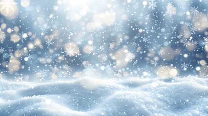 Obraz premium A serene winter scene with falling snowflakes and a soft snowy landscape.