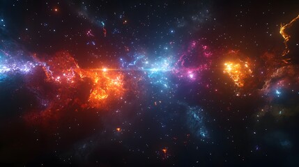 Obraz premium Colorful nebula in space with vibrant glowing gases and stars.