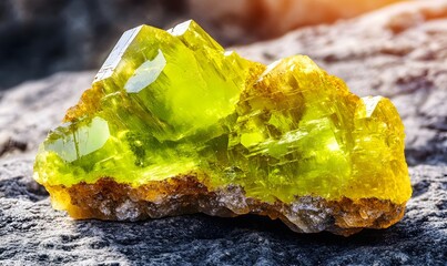Vibrant yellow-green crystal cluster on dark rock.