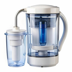 A water filter, designed for purifying tap water, featuring a sleek,