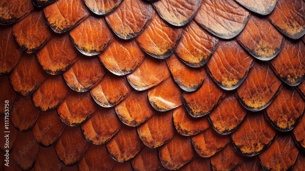 Poster vibrant leather scales display intricate details with deep orange and brown tones. each scale captur