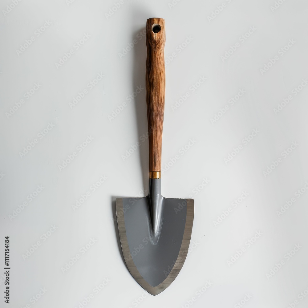 Wall mural A small garden trowel with a wooden handle and a metal blade, ideal for planting and cultivating soil.