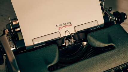 Text from a vintage typewriter: "Time to say goodbye."