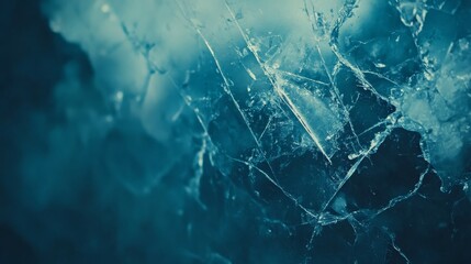 Frozen Beauty Mesmerizing Macro View of Intricate Crackled Ice - Abstract Blue-Green Pattern for Winter Art Projects, Serene Nature Backgrounds