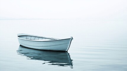 Naklejka premium A solitary boat floating on calm waters.