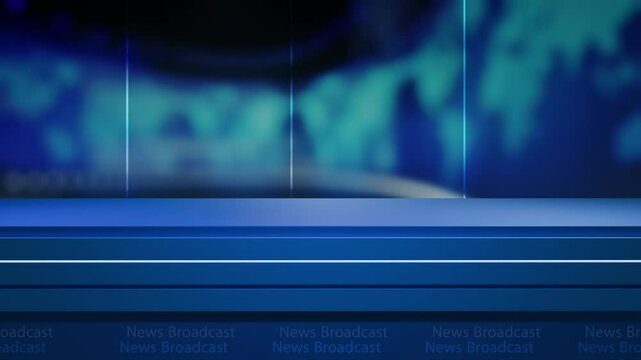 News studio background world map with anchor table 