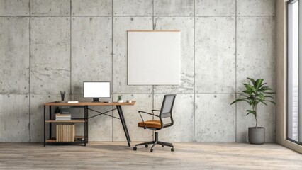 Modern minimalist office space with concrete walls