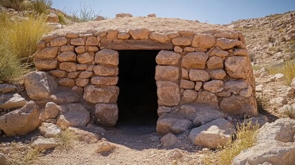Ancient stone structure in arid landscape.