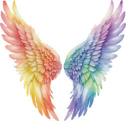 Obraz premium A rainbow colored angel wings on a white background