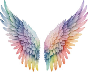 Fototapeta premium A rainbow colored angel wings on a white background