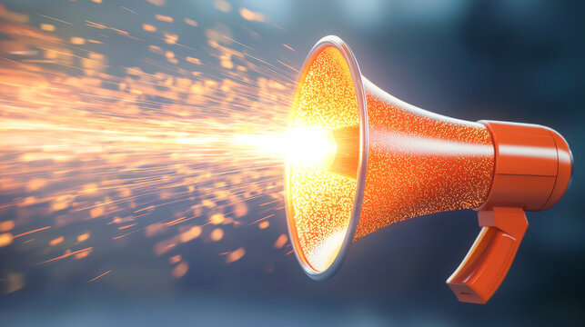 A vibrant megaphone emitting bright sparks, symbolizing communication and energy.