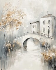 Vintage city or town landscape art painting, wall art, design, realistic, textured painting