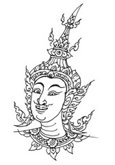 face of man in Thai art pen drawing for card decoration illustration