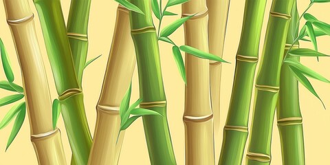 Fototapeta premium A vibrant illustration of bamboo stalks and leaves against a light background.