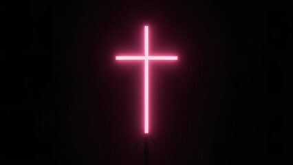 Holy neon glowing cross of Jesus Christ Religious symbol of faith and prayer Isolated on a dark background showcasing the cross brightness