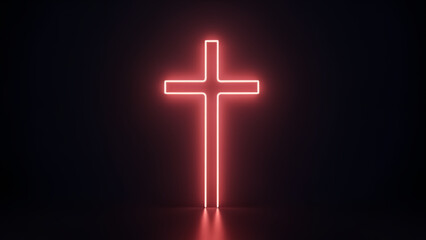 Obraz premium Holy neon glowing cross of Jesus Christ Religious symbol of faith and prayer Isolated on a dark background showcasing the cross brightness
