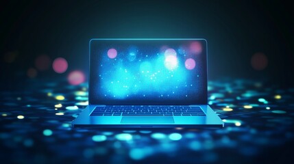 Fototapeta premium Futuristic laptop with glowing screen effects.