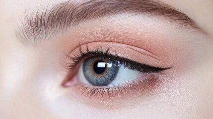 Obraz premium Close-up View of Beautiful Eye with Makeup and Elegant Eyeliner
