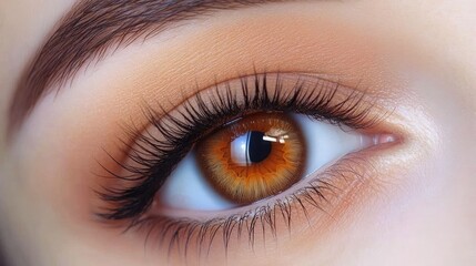Obraz premium Close-Up of Beautiful Eye with Warm Brown Iris and Lush Eyelashes