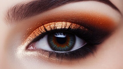 Obraz premium Stunning Close-Up of Eye Makeup with Glitter and Warm Tones