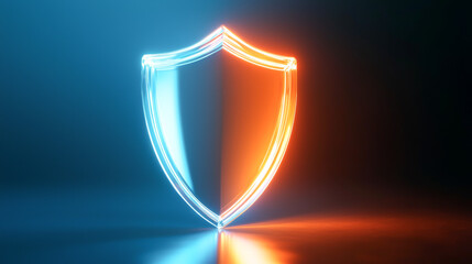Abstract neon shield design symbolizing protection and security in digital environments.