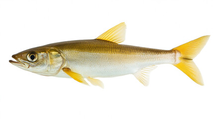 Obraz premium Freshwater Fish Golden Yellow Tail Aquatic Life Isolated White Background