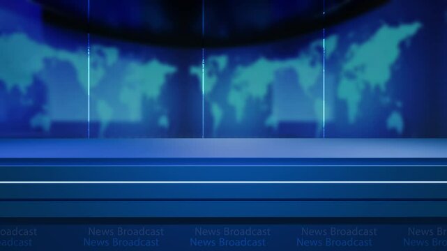 News studio background world map with anchor table 