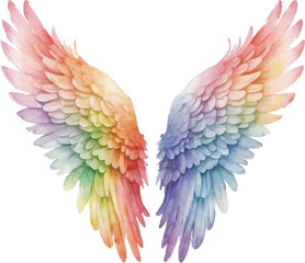 Fototapeta premium Rainbow angel wings watercolor illustration isolated