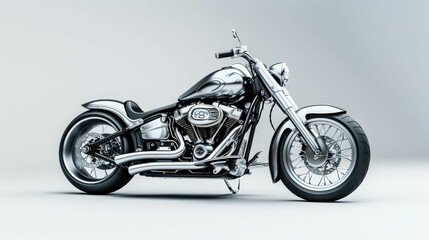 Obraz premium A sleek, chrome-finished motorcycle displayed against a minimalist background, showcasing its elegant design and powerful build.