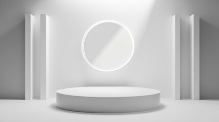 Fototapeta premium Minimalist showcase with spotlight and circle.