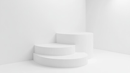 Minimalist white curved steps in an empty space.