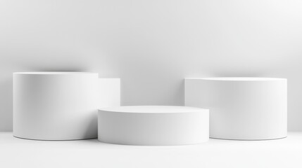 Minimalist white podiums on a clean background.