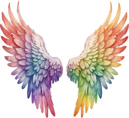 Fototapeta premium Vibrant Rainbow Angel Wings on White Background – Symbol of Hope and Freedom