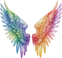 Obraz premium Vibrant Rainbow Angel Wings on White Background – Symbol of Hope and Freedom