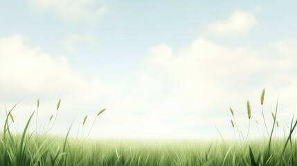 Fototapeta premium Serene landscape with grass and soft clouds.