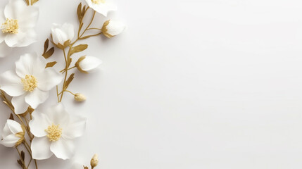 White office desk table Top view with copy space Pink carnations bouquet on white background with space for text 
