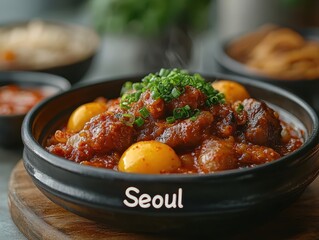 Delicious Close-up of Vibrant Korean BBQ Bowl with Fresh Garnish