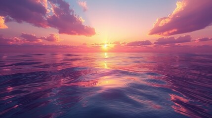 Vibrant sunset over calm ocean water.