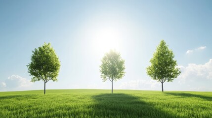 Fototapeta premium Three trees basking in bright sunlight.