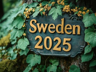 Antiquated Sweden 2025 Signpost Amidst Lush Greenery