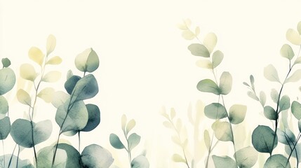 A soft, watercolor illustration of green foliage against a light background.