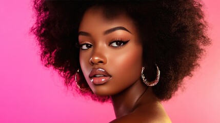 Fototapeta premium Young Woman with Natural Hair and Bold Makeup