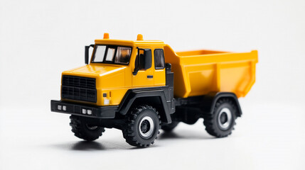 Fototapeta premium Yellow Toy Dump Truck on White Background