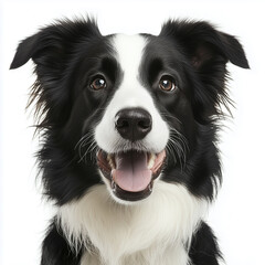 Smiling border collie looking at camera isolated on white