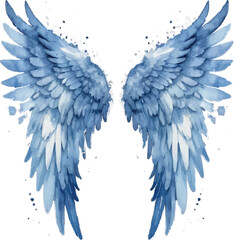 Obraz premium Watercolor illustration of blue angel wings isolated on white background 