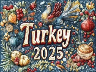 Vintage Autumn Turkey Greeting Card Design - 2025