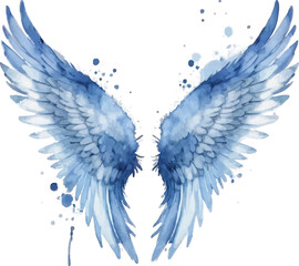 Obraz premium Blue angel wings watercolor illustration on white background