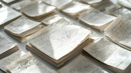 Obraz premium artistic papers with lists written on them, covering the whole surface.